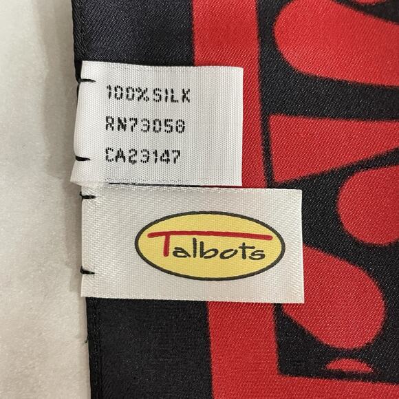 Talbots 100% Silk Scarf Red Navy Floral 12” X 60” Oblong Rectangle Versatile EUC - Picture 5 of 8
